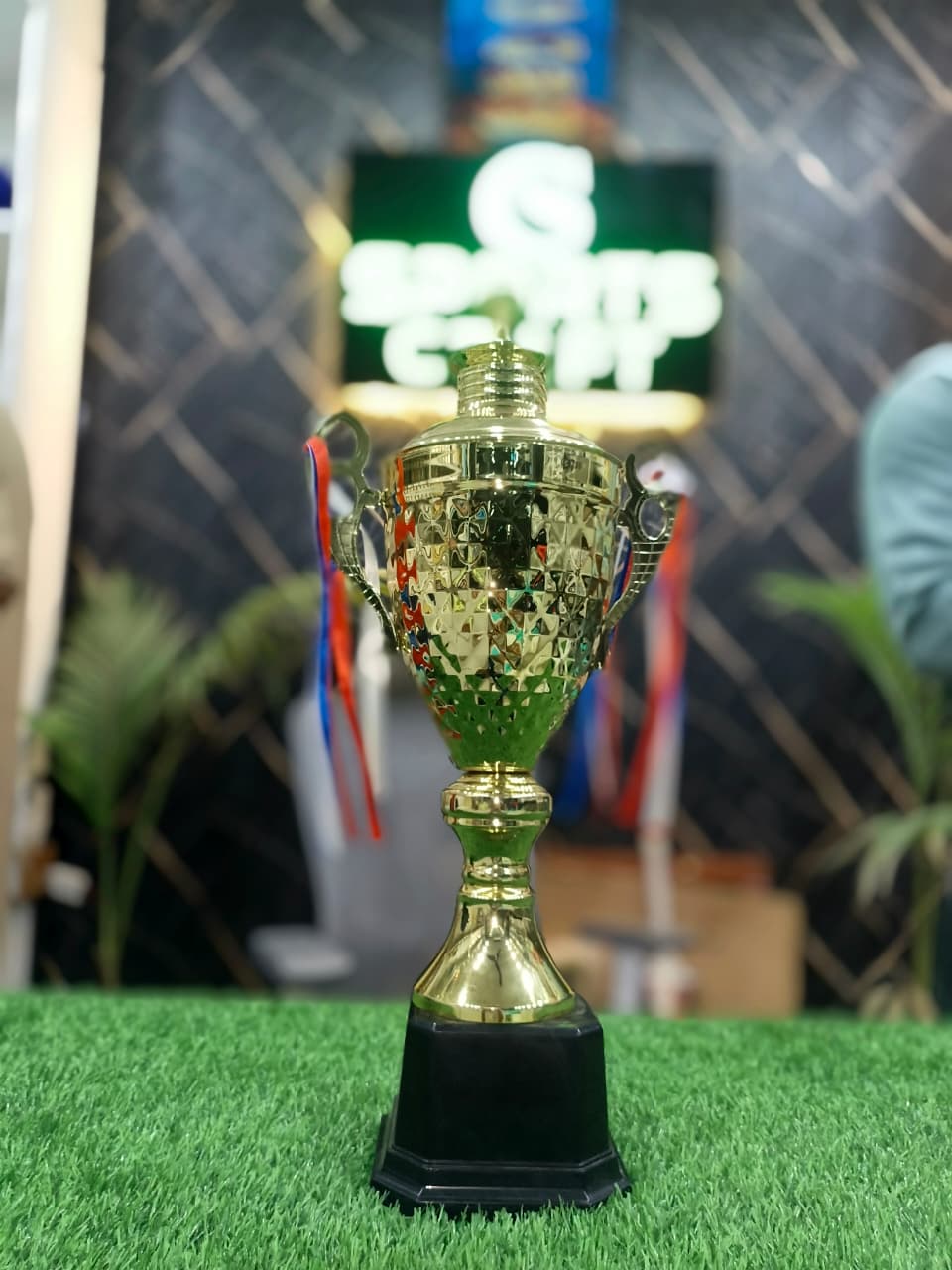 Premium Gold Winner Trophy Cup with Lid & Ribbons