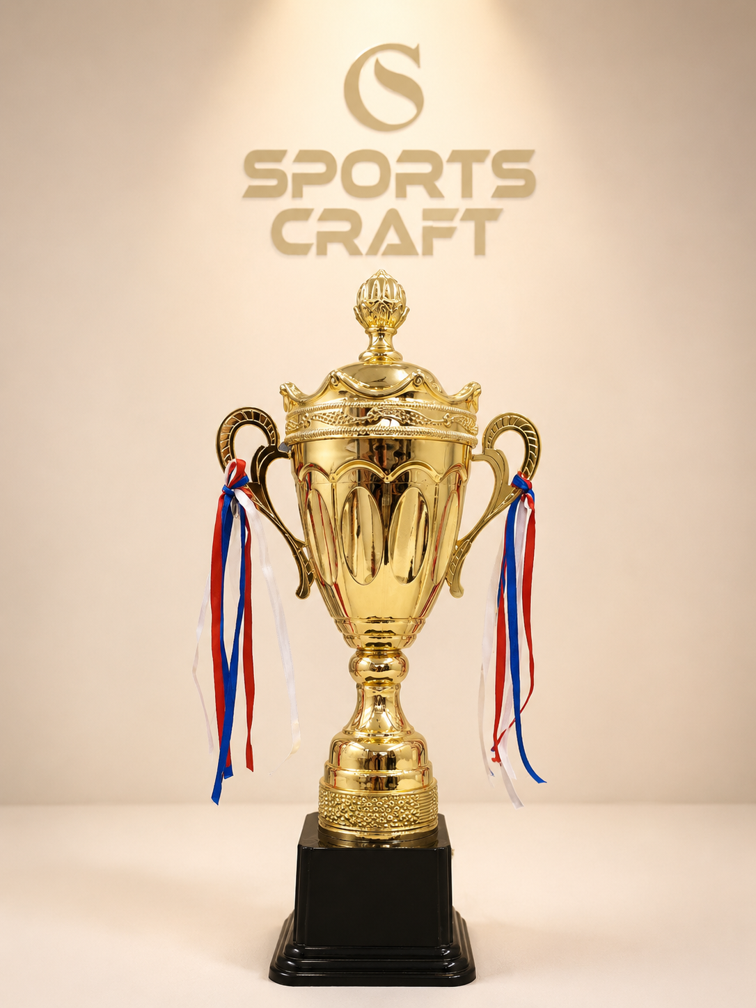 Premium Gold Winner Trophy Cup with Lid & Ribbons